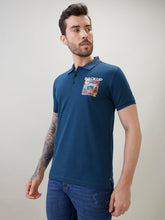 Men's Back Graphic Print Polo Collar Regular Fit Half Sleeve T-Shirt